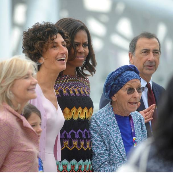 Michele Obama con Emma Bonino, Giuseppe Sala e Agnese Renzi (Omnimilano)